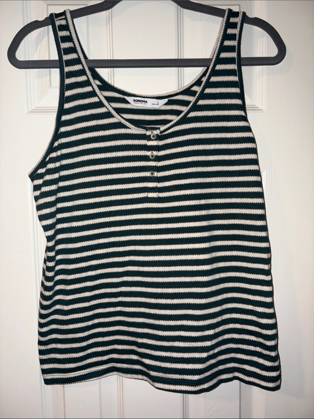 SONOMA Black and White Striped Scoop Neck Tank with Button Placket